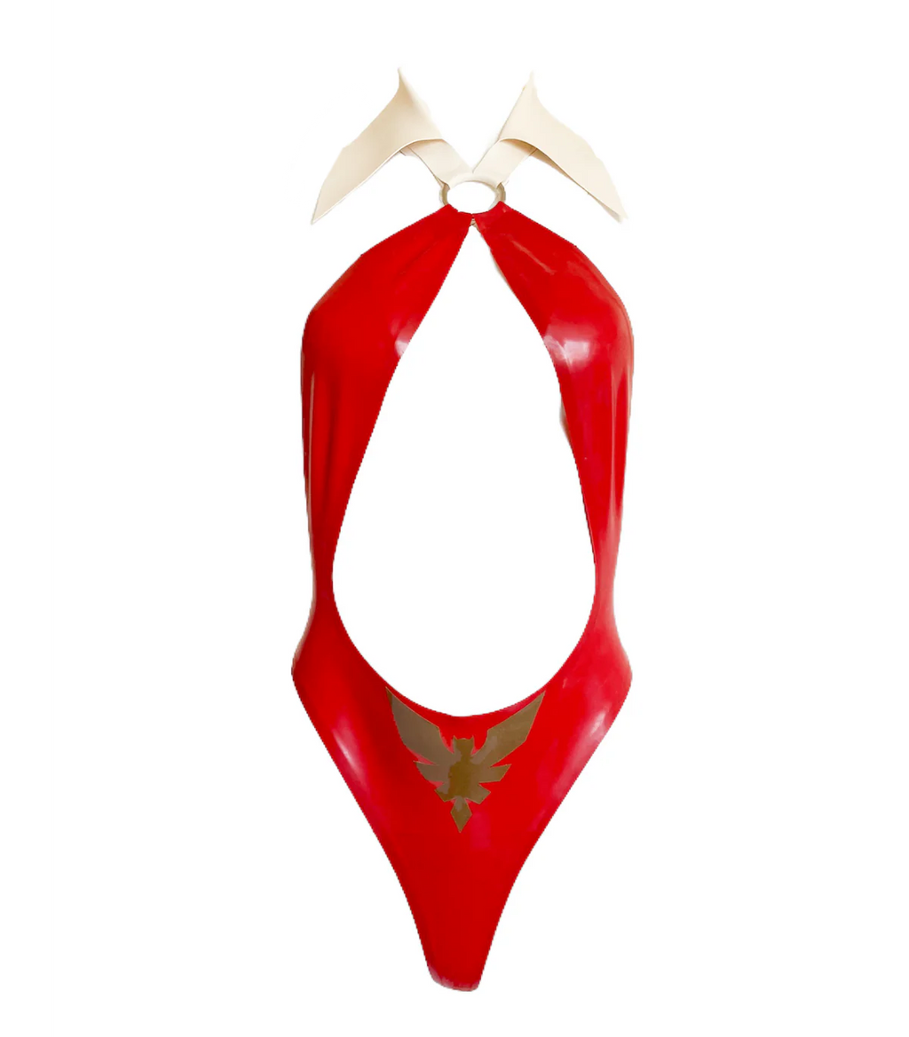 Latex Bodysuit Vampirella Cosplay – Red Latex Costume with Phoenix Emblem