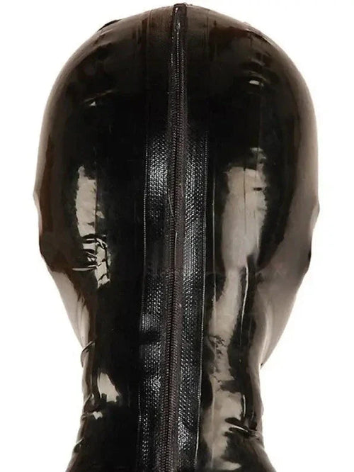 Black Latex Hood with Red Mouth Detail