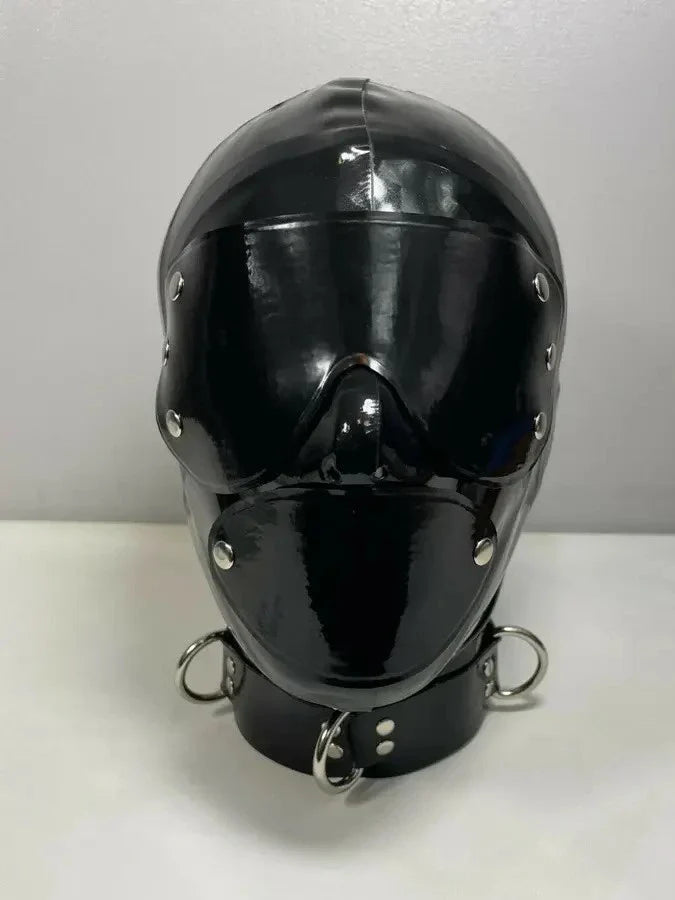Studded Goggle Latex Hood — Black