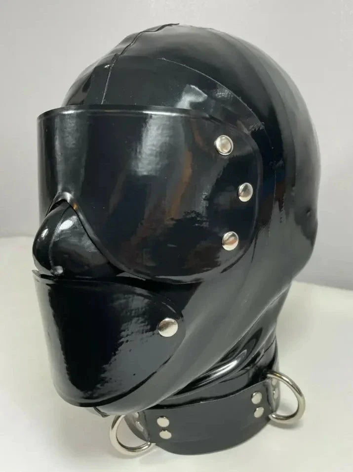 Studded Goggle Latex Hood — Black
