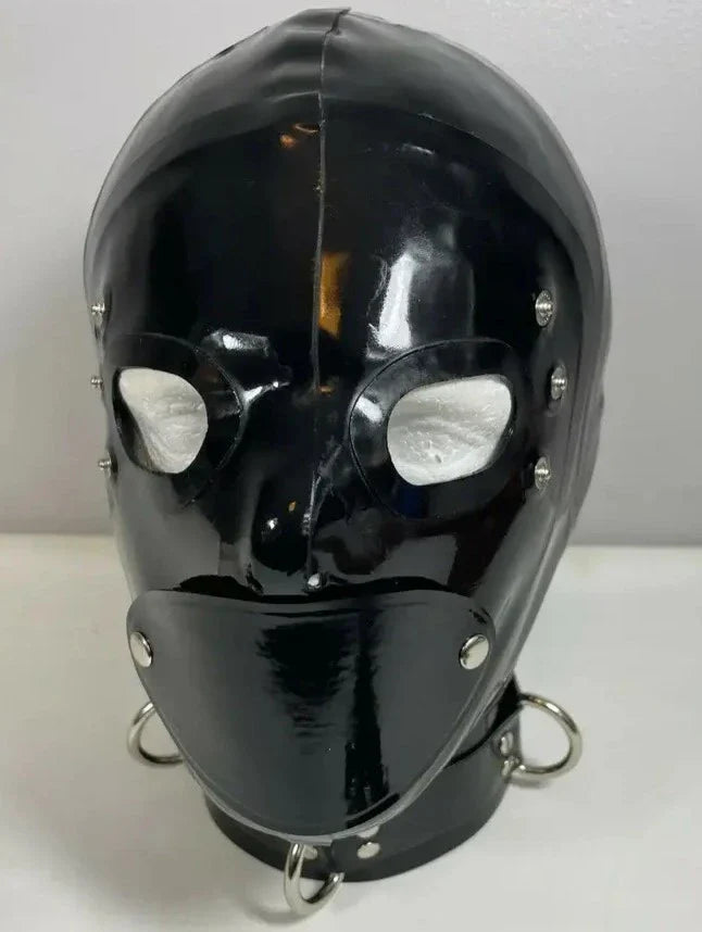 Studded Goggle Latex Hood — Black