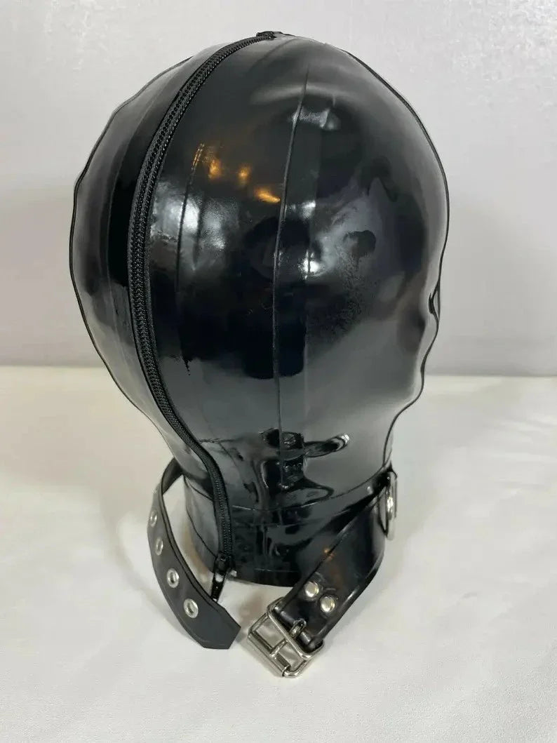 Studded Goggle Latex Hood — Black