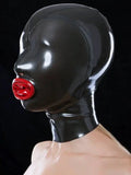 Black Latex Hood with Mouth Gag — Red Lip Detail