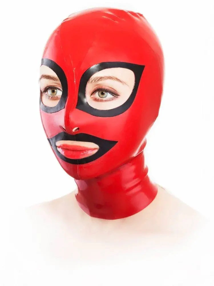 Red Superhero Latex Hood with Black Detail