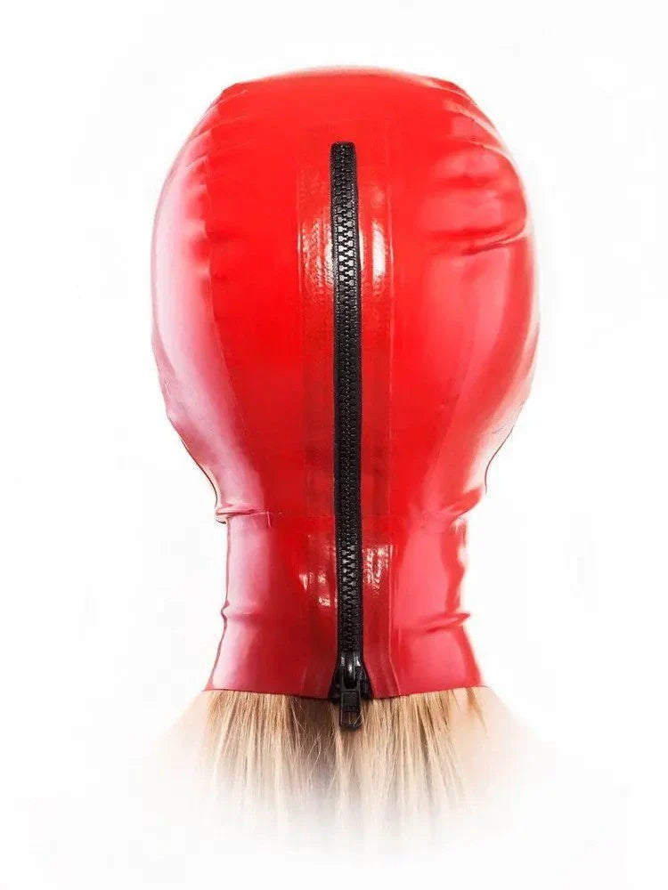 Red Superhero Latex Hood with Black Detail