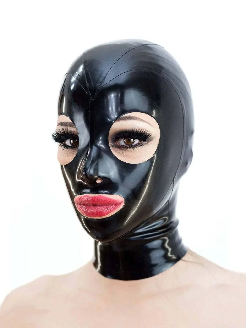 Latex Hood with Round Eye Openings & Zip Entry