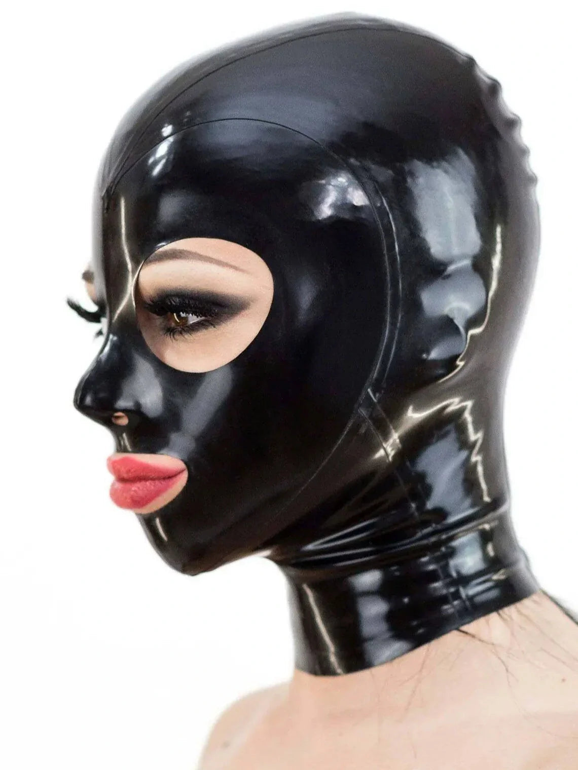 Latex Hood with Round Eye Openings & Zip Entry