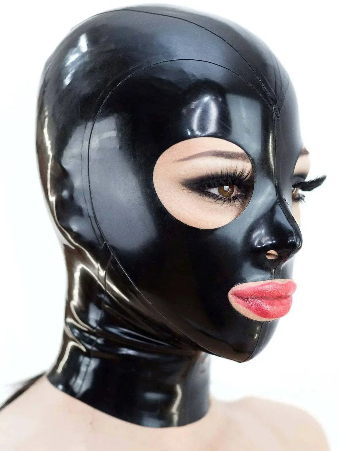 Latex Hood with Round Eye Openings & Zip Entry