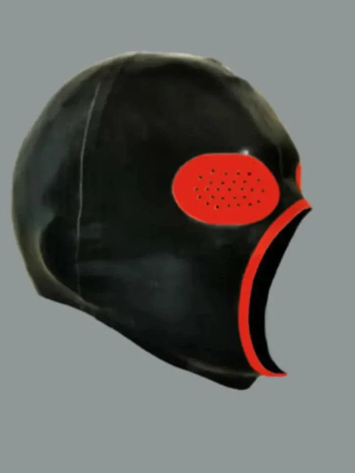 Black and Red Perforated Latex Mask — Stealth Raider