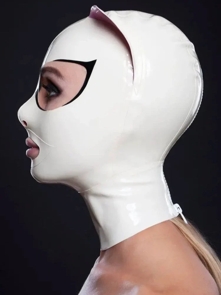 Kitty Princess Cat Ear Latex Hood — White & Pink