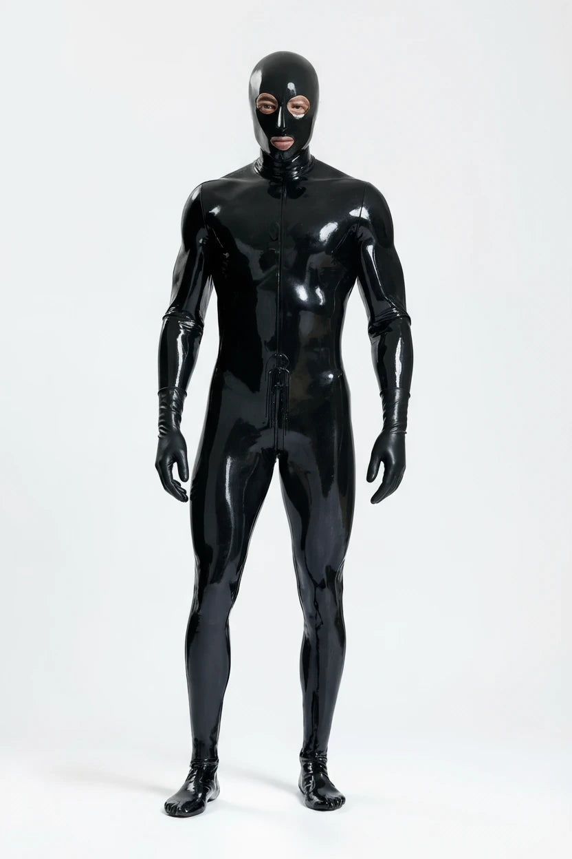 Latex Men’s Full Enclosure Catsuit with Hood and Gloves