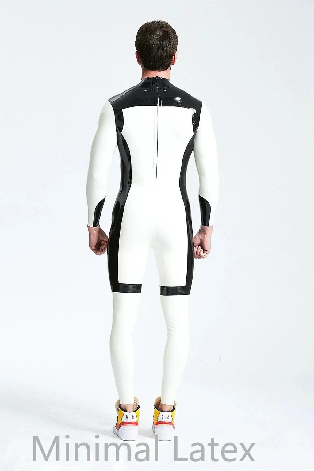 Latex Men’s Catsuit with Black Trim and Front Pouch – White