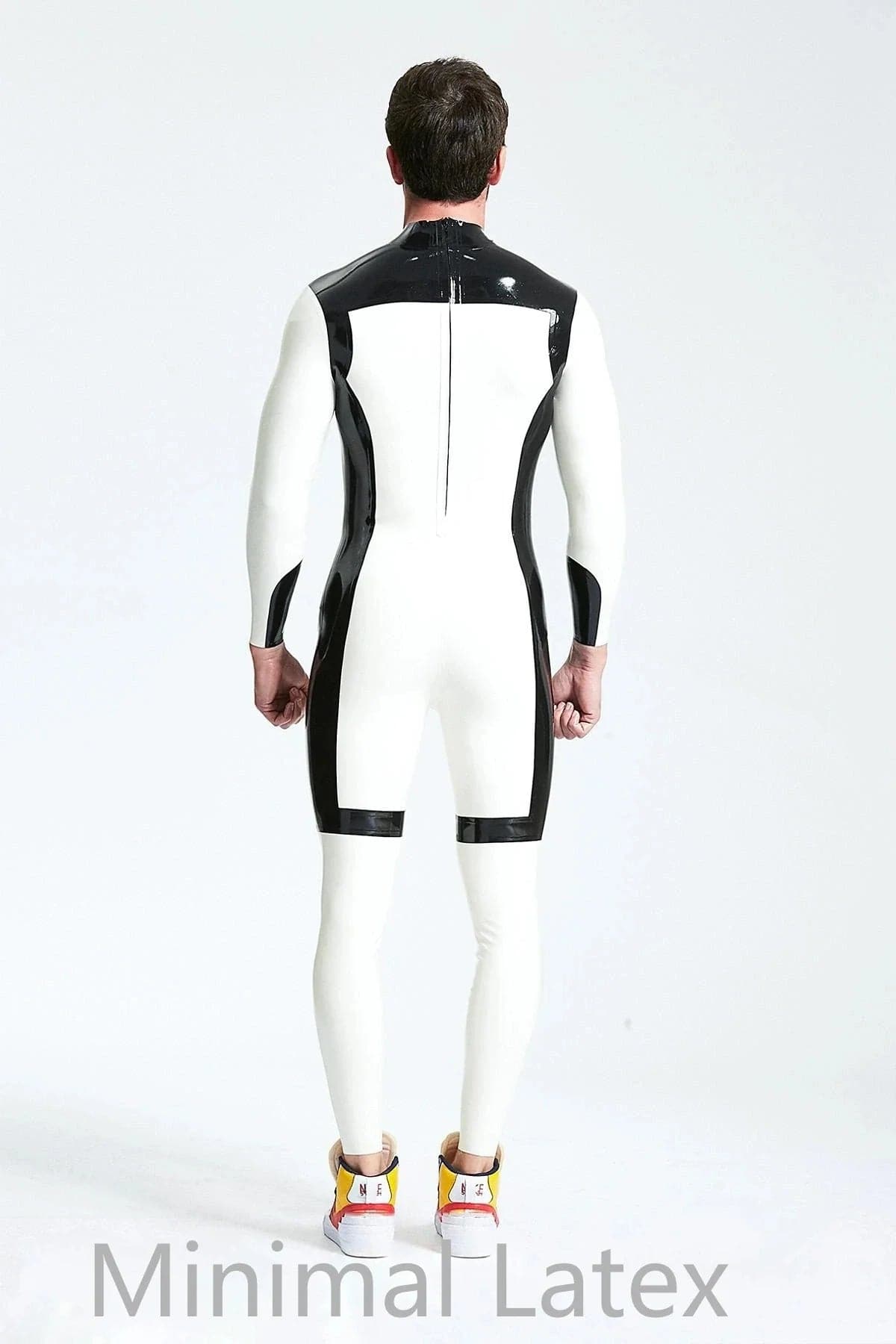 Latex Men’s Catsuit with Black Trim and Front Pouch – White