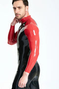 Latex Men’s Catsuit with Contrast Raglan Sleeves and Collar – Black and Red
