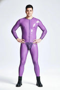 Latex Men’s Neck-Entry Catsuit with Stud Codpiece – Translucent Lilac