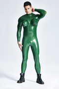Latex Men’s Catsuit with Inflatable Breast Forms – Metallic Green