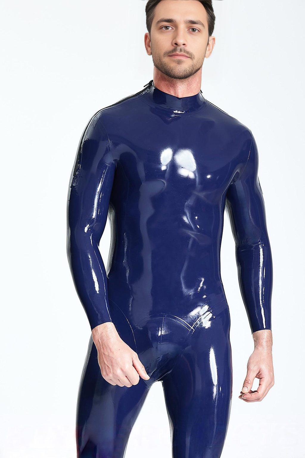 Latex Men’s Catsuit with Shoulder Zippers – Red or Sapphire