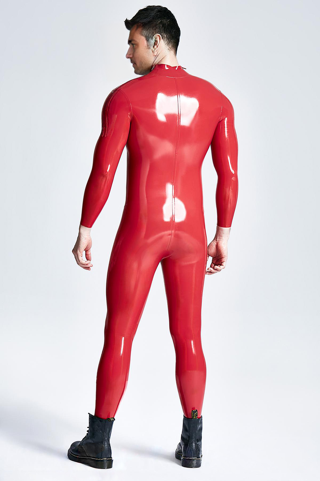 Latex Men’s Catsuit with Shoulder Zippers – Red or Sapphire
