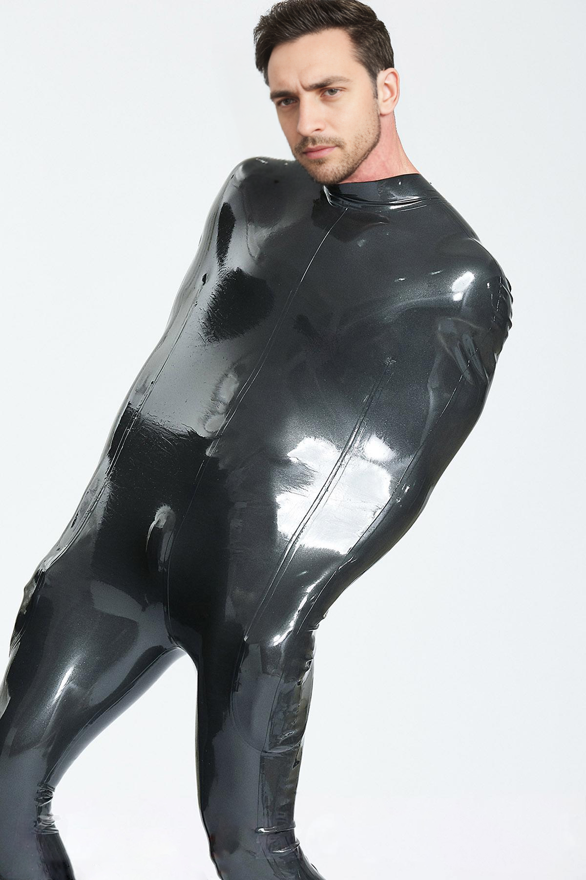 Latex Men’s Half Sleepsack with Attached Feet and Internal Sleeve Option – Metallic Black