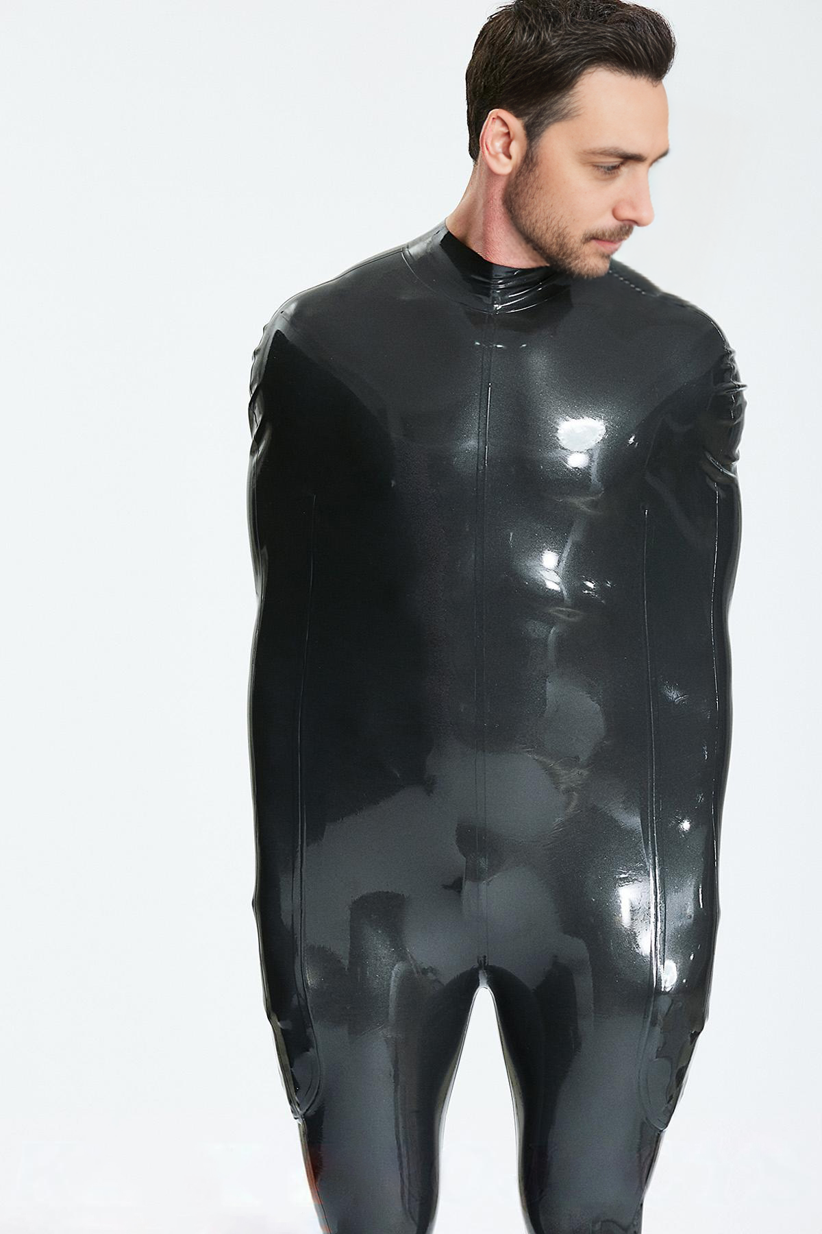 Latex Men’s Half Sleepsack with Attached Feet and Internal Sleeve Option – Metallic Black