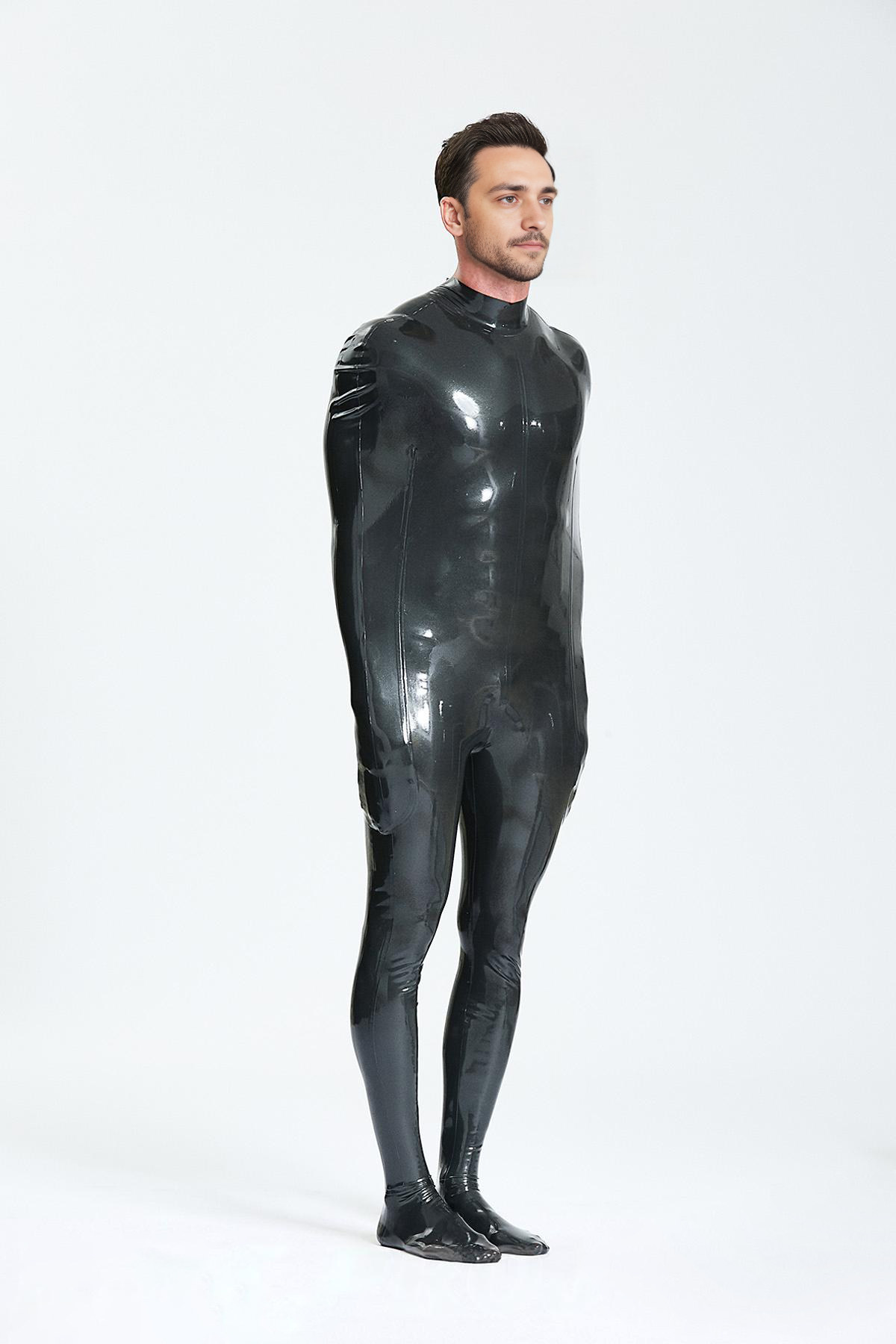 Latex Men’s Half Sleepsack with Attached Feet and Internal Sleeve Option – Metallic Black