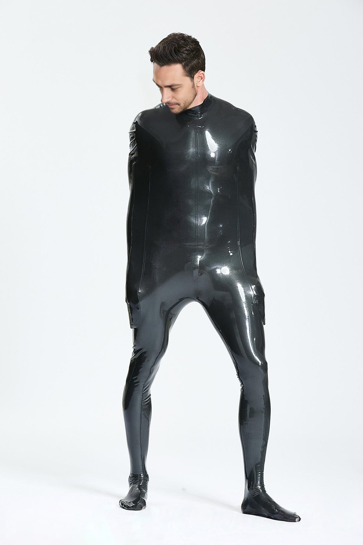 Latex Men’s Half Sleepsack with Attached Feet and Internal Sleeve Option – Metallic Black