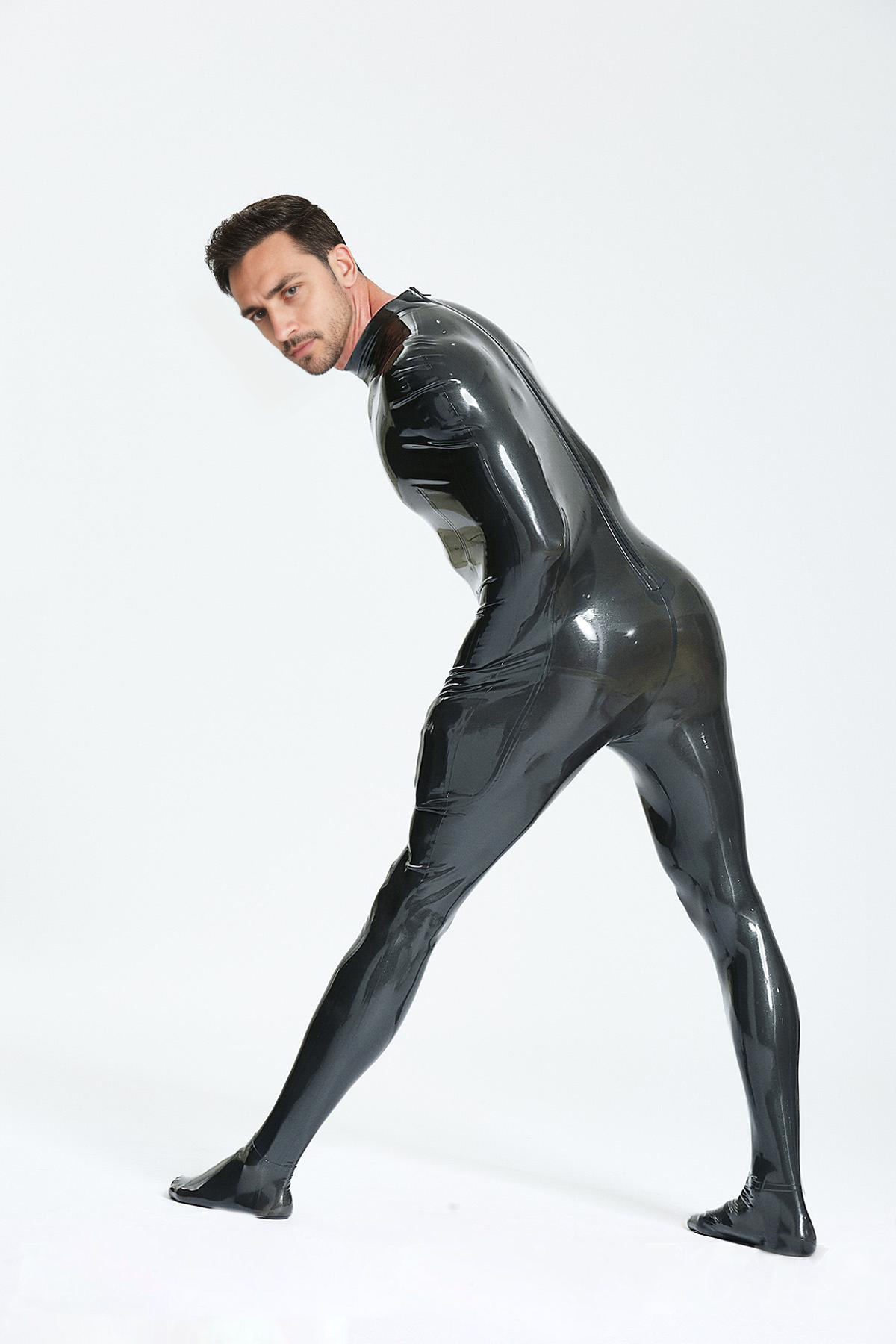 Latex Men’s Half Sleepsack with Attached Feet and Internal Sleeve Option – Metallic Black