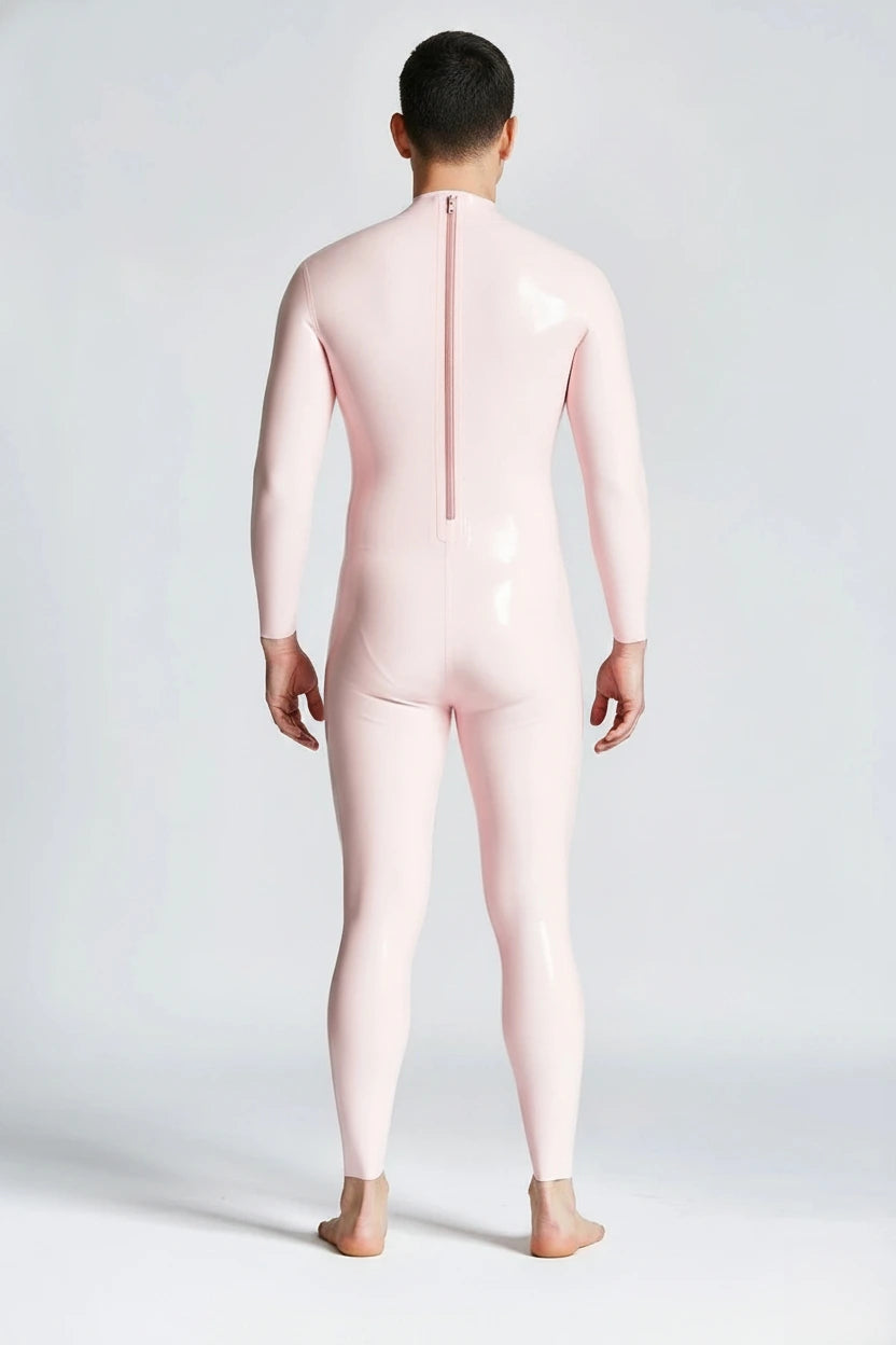 Latex Catsuit with Built-In Silicone Breast Forms – Baby Pink