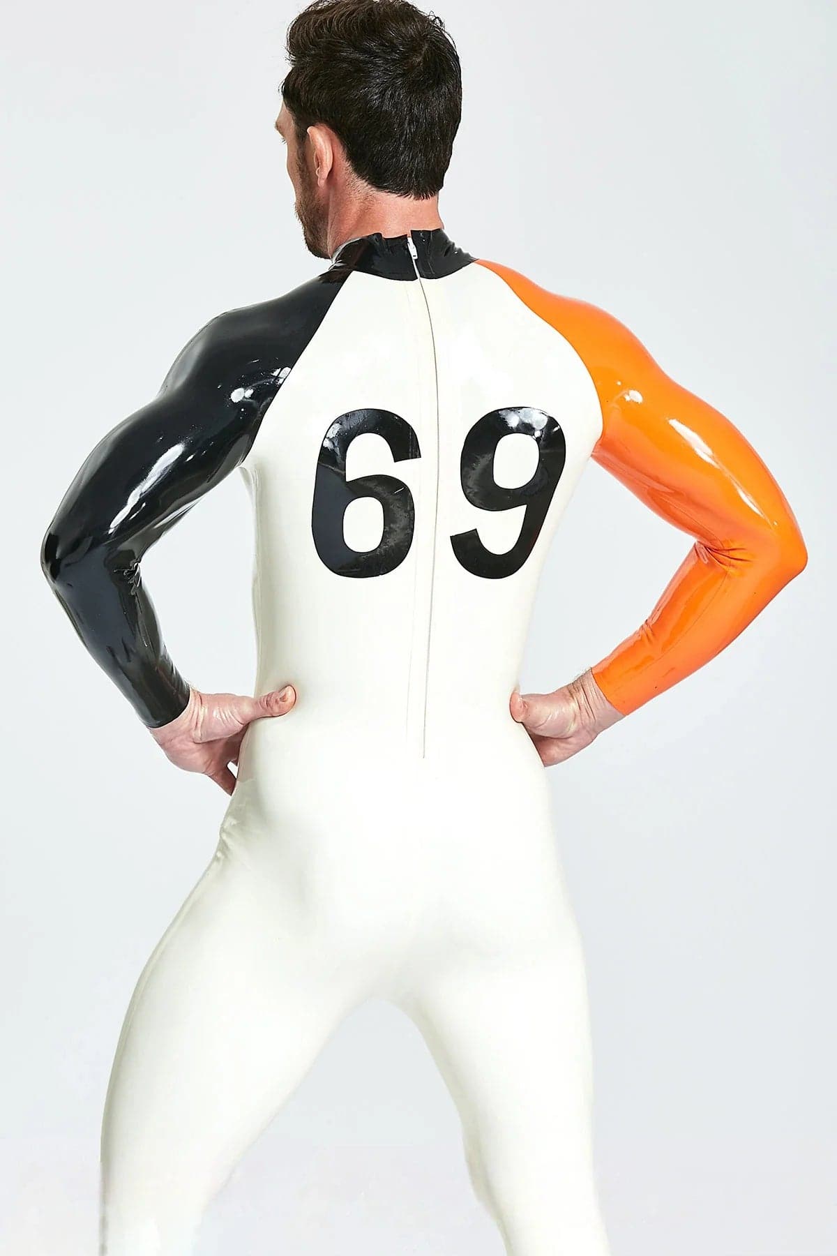 Latex Men’s Racing Catsuit with Contrast Sleeves and Back Number