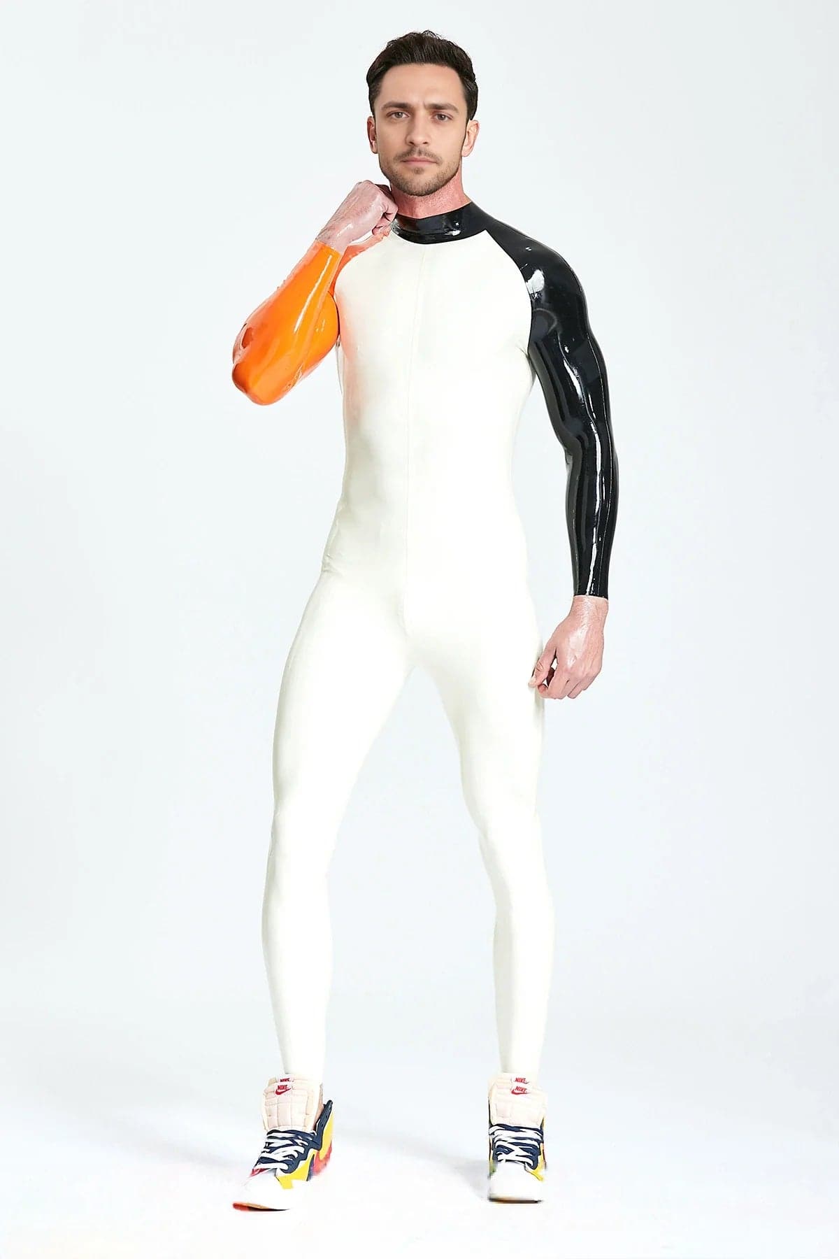 Latex Men’s Racing Catsuit with Contrast Sleeves and Back Number