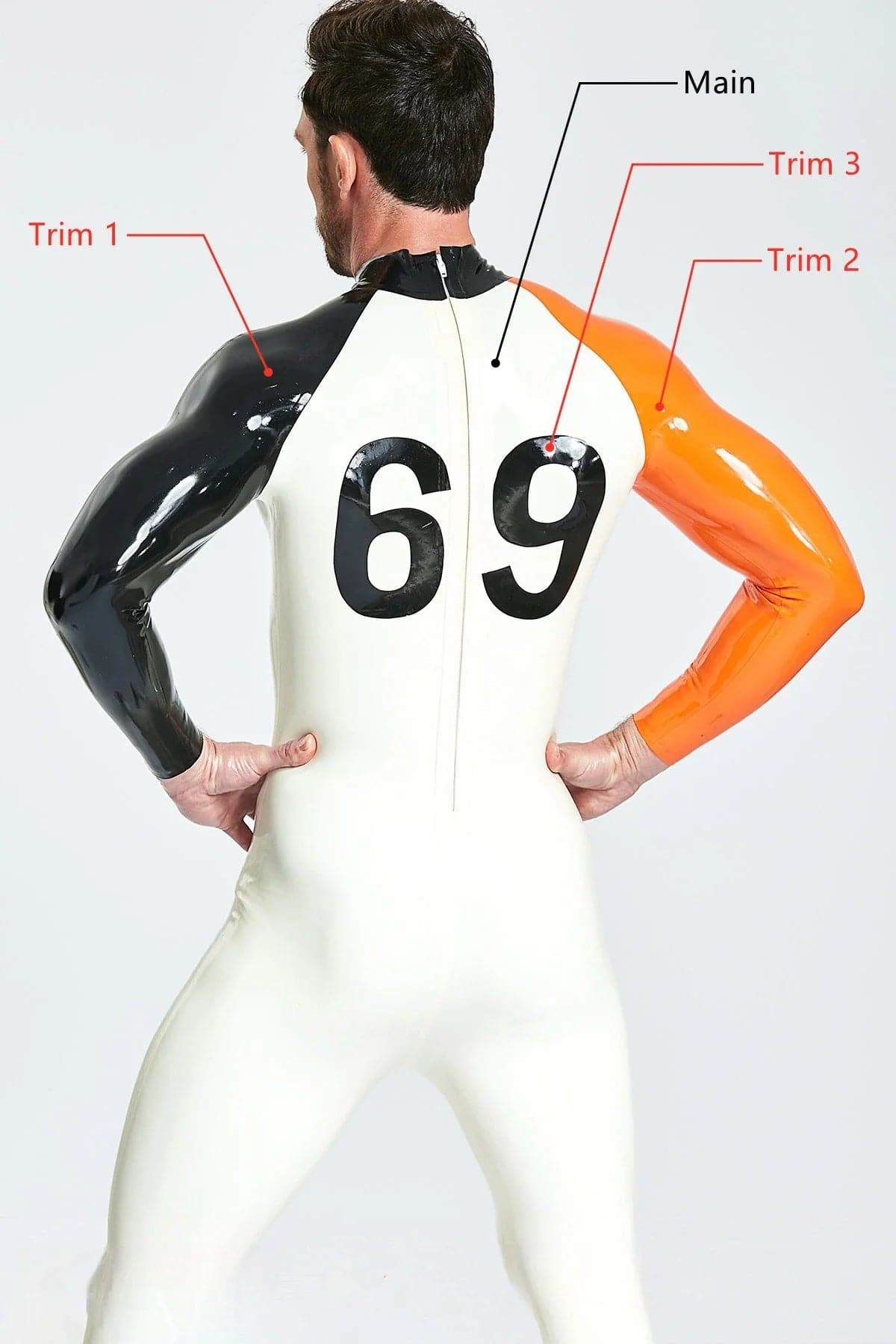 Latex Men’s Racing Catsuit with Contrast Sleeves and Back Number