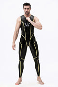 Latex Men’s Sleeveless Catsuit with Front-to-Back Zipper – Black and Yellow