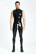 Latex Men’s Sleeveless Muscle Catsuit with Codpiece – Black and Yellow