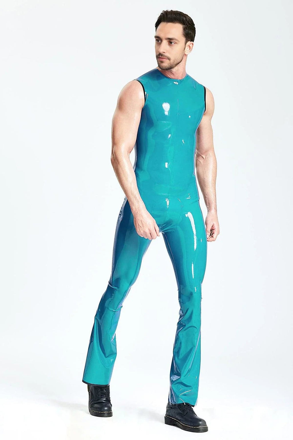 Latex Men’s 70s-Style Flared Jumpsuit – Turquoise and Black
