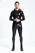 Latex Men’s Hooded Catsuit with Red-Lined Hood – Black