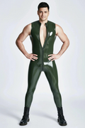 Latex Men’s Sleeveless Catsuit with Through-Crotch Front Zip – Olive Green