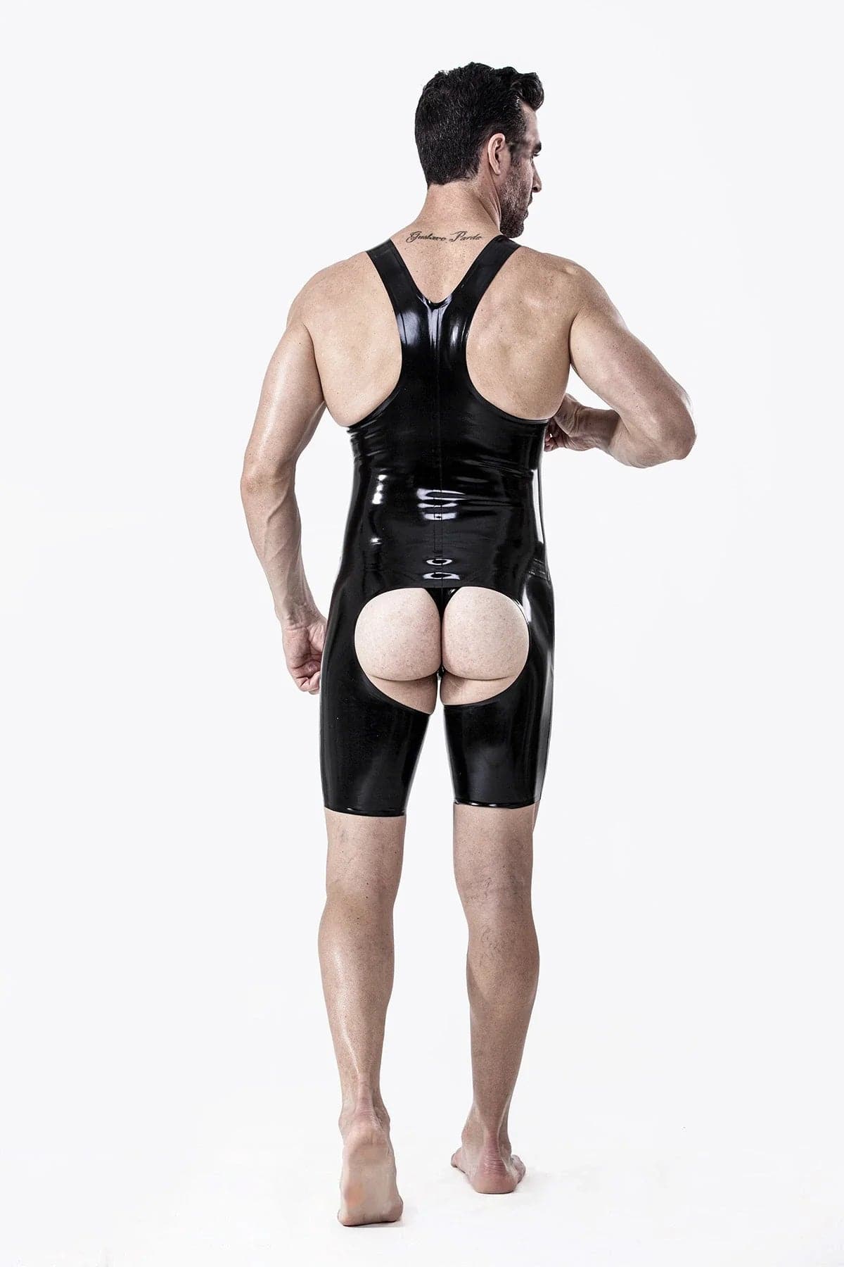 Latex Men’s Open-Crotch Singlet with Y-Back Straps – Black