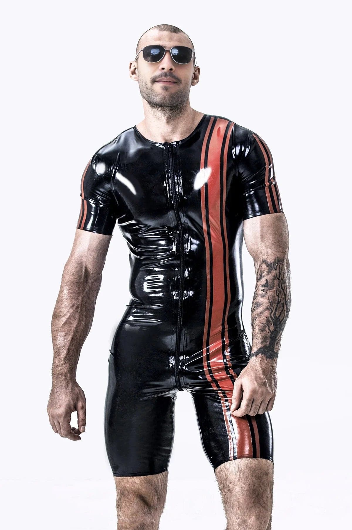 Latex Men’s Vertical Stripe Surfsuit – Black and Red