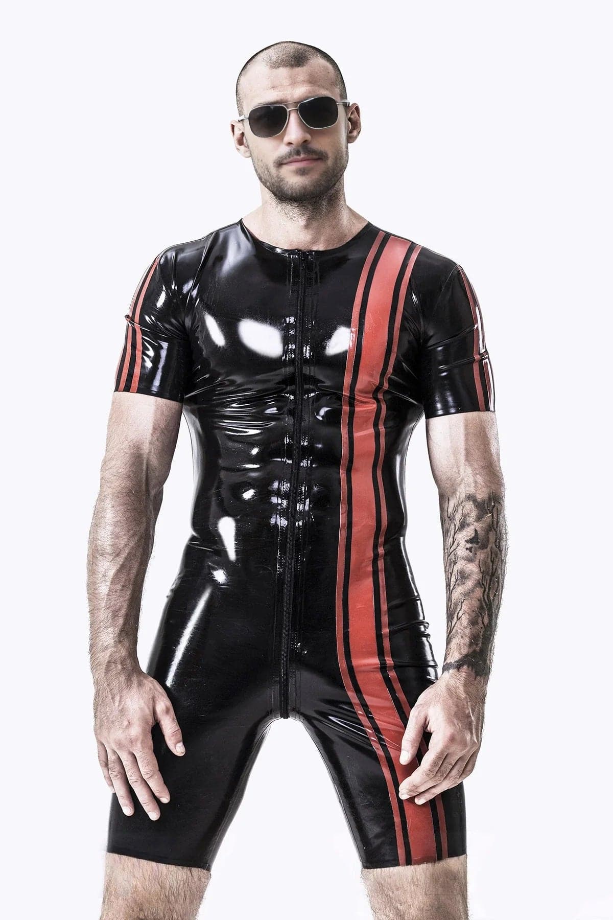 Latex Men’s Vertical Stripe Surfsuit – Black and Red