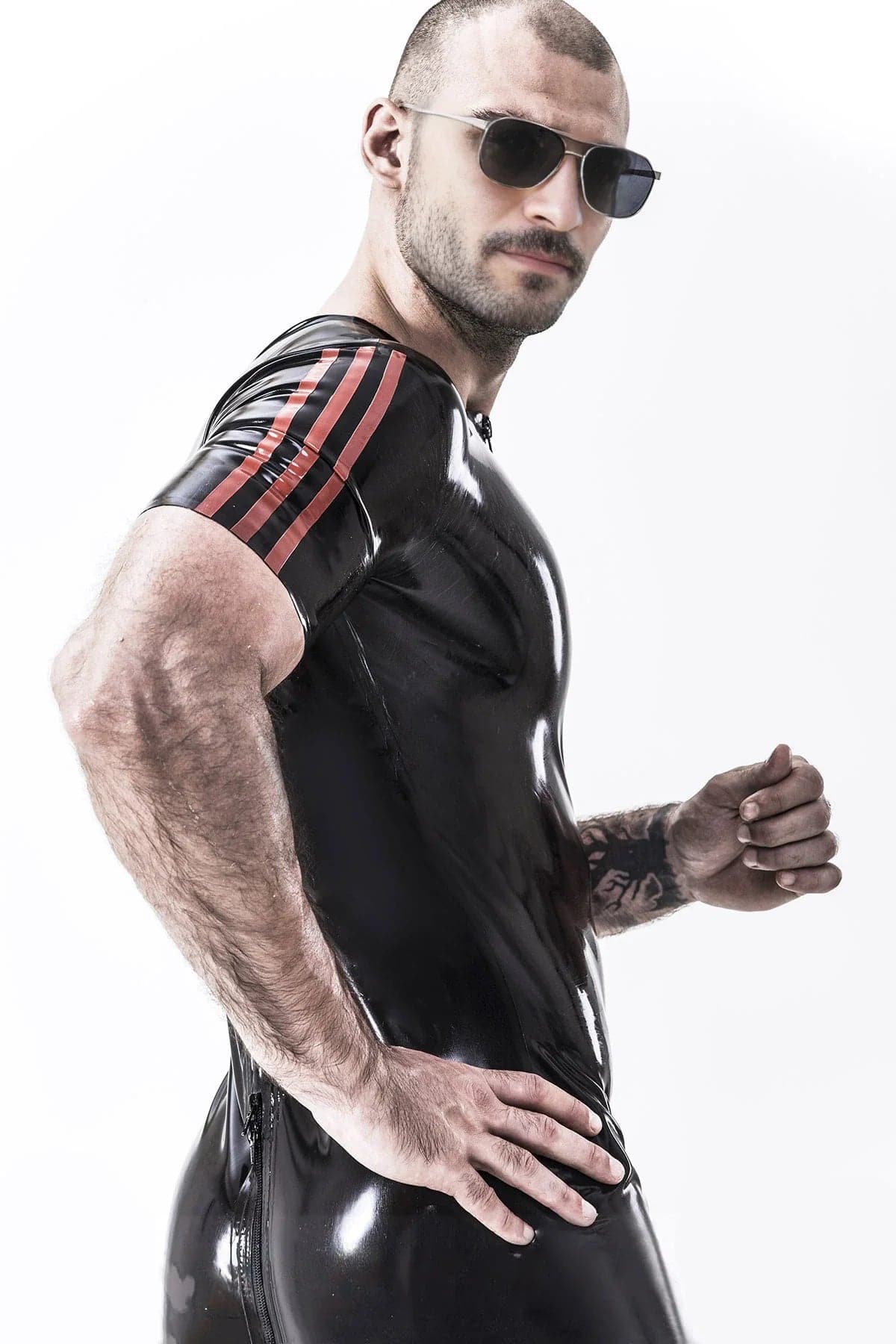 Latex Men’s Vertical Stripe Surfsuit – Black and Red