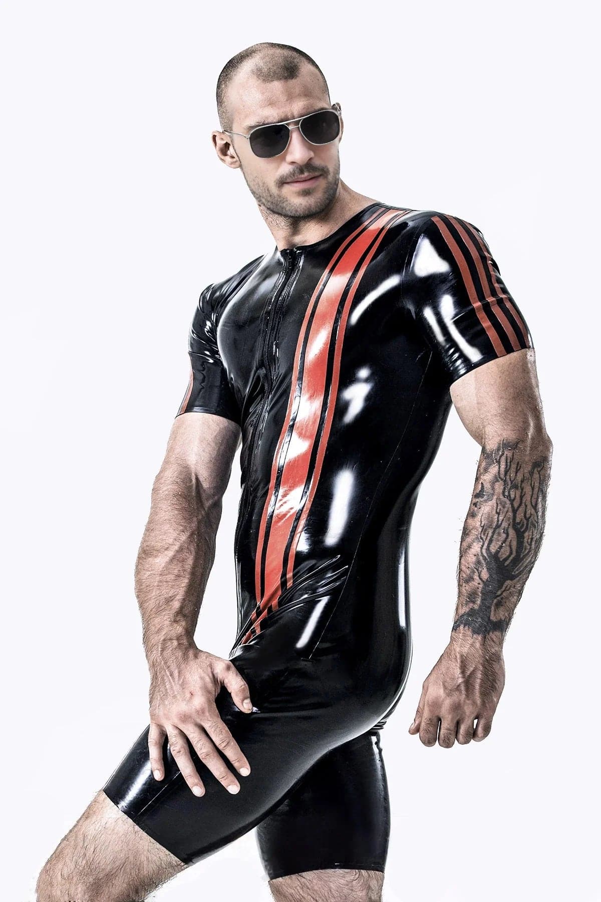 Latex Men’s Vertical Stripe Surfsuit – Black and Red