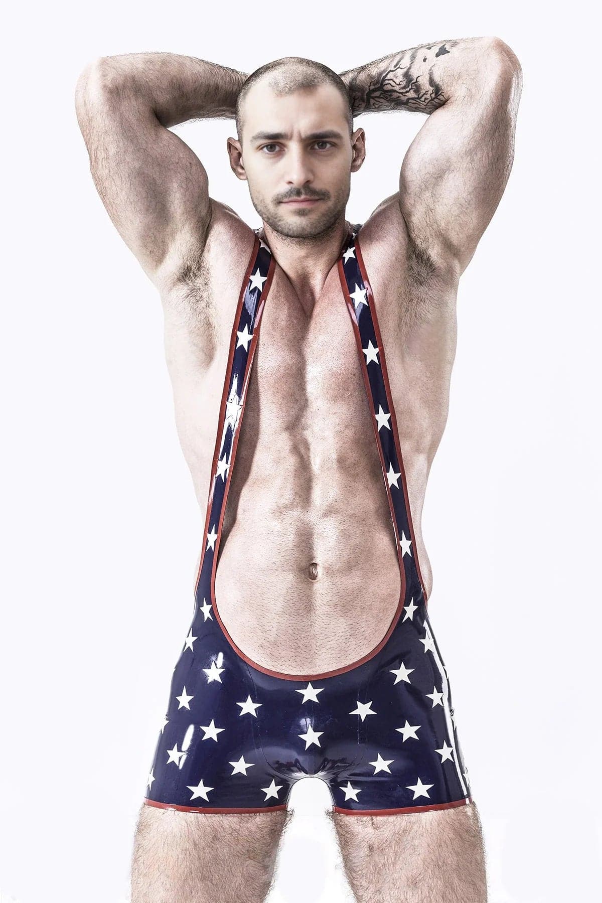 Latex Men’s Star-Spangled Wrestling Suit – Navy, White and Red