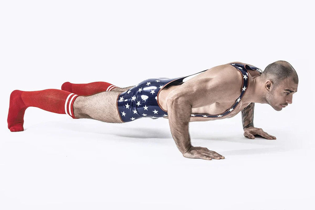 Latex Men’s Star-Spangled Wrestling Suit – Navy, White and Red