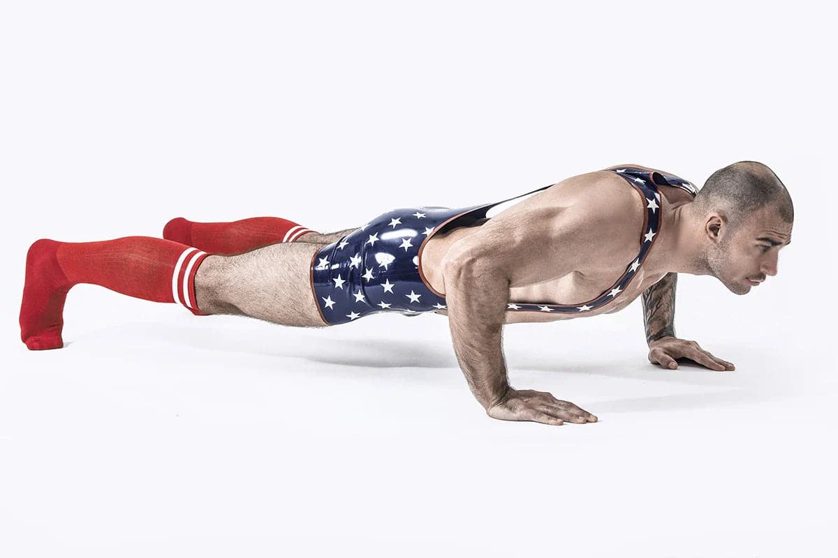 Latex Men’s Star-Spangled Wrestling Suit – Navy, White and Red