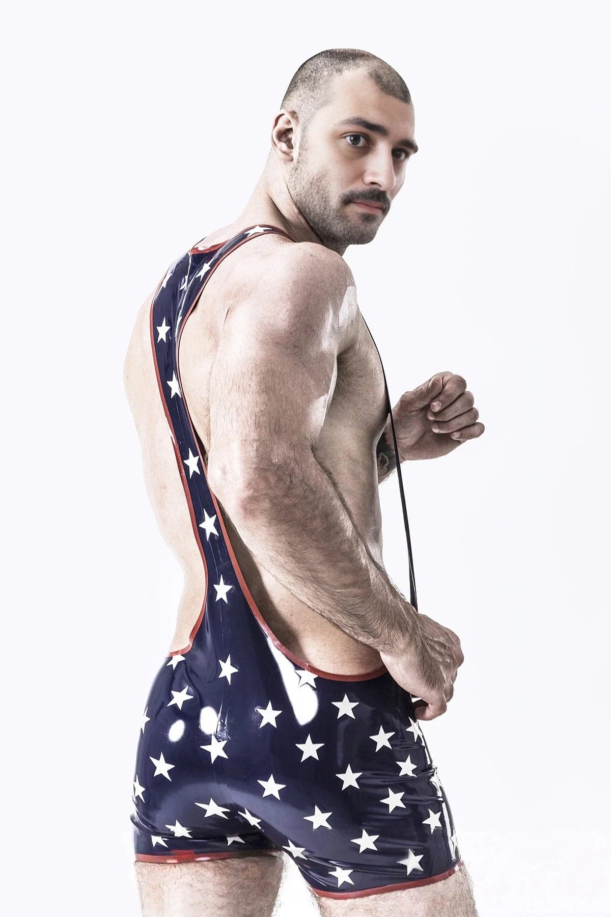 Latex Men’s Star-Spangled Wrestling Suit – Navy, White and Red