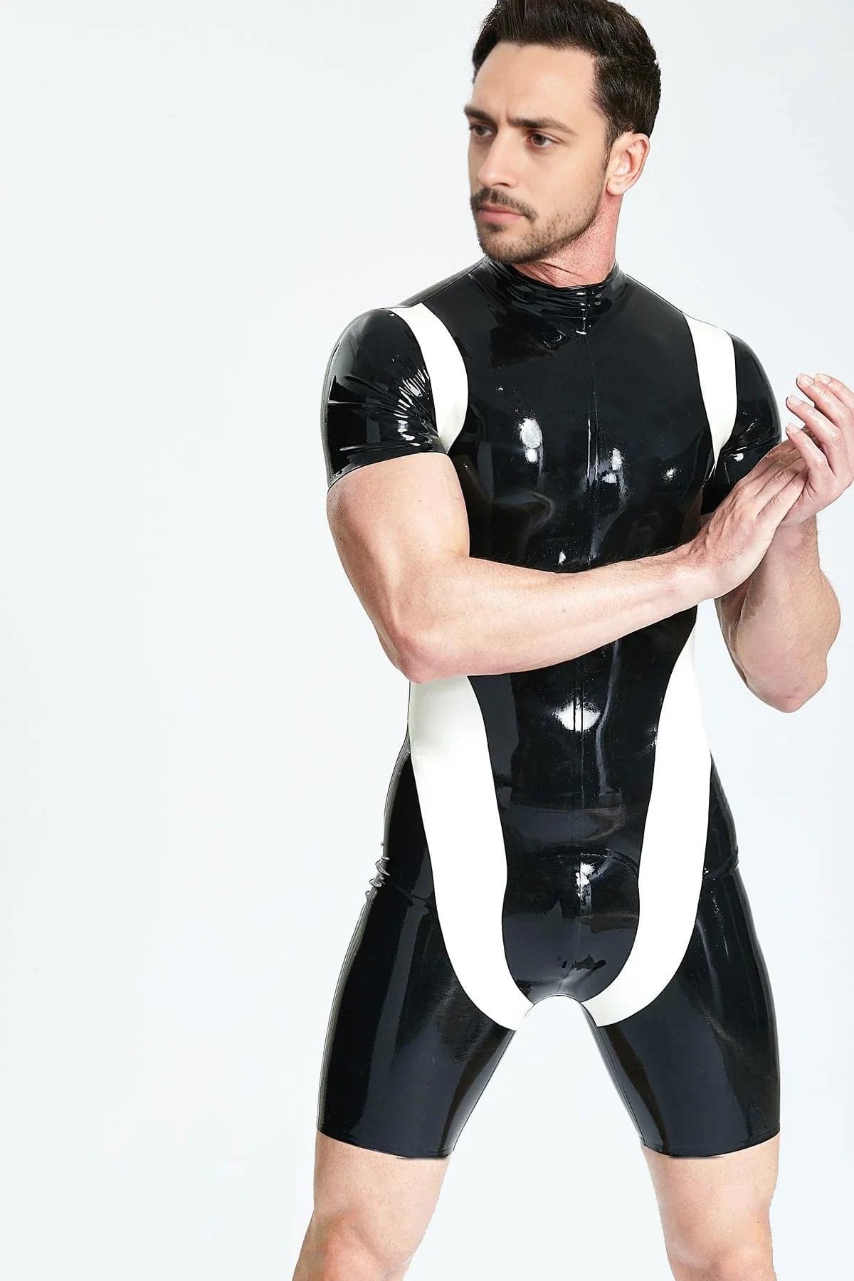 Latex Men’s Surfsuit with U-Pattern Front – Black and White