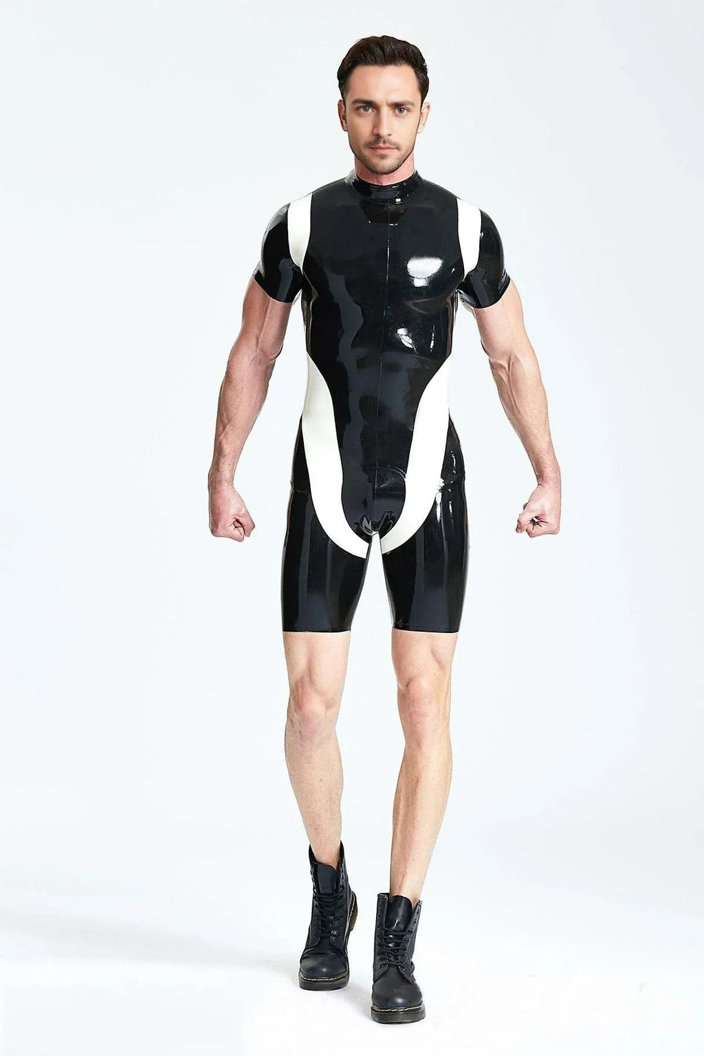 Latex Men’s Surfsuit with U-Pattern Front – Black and White