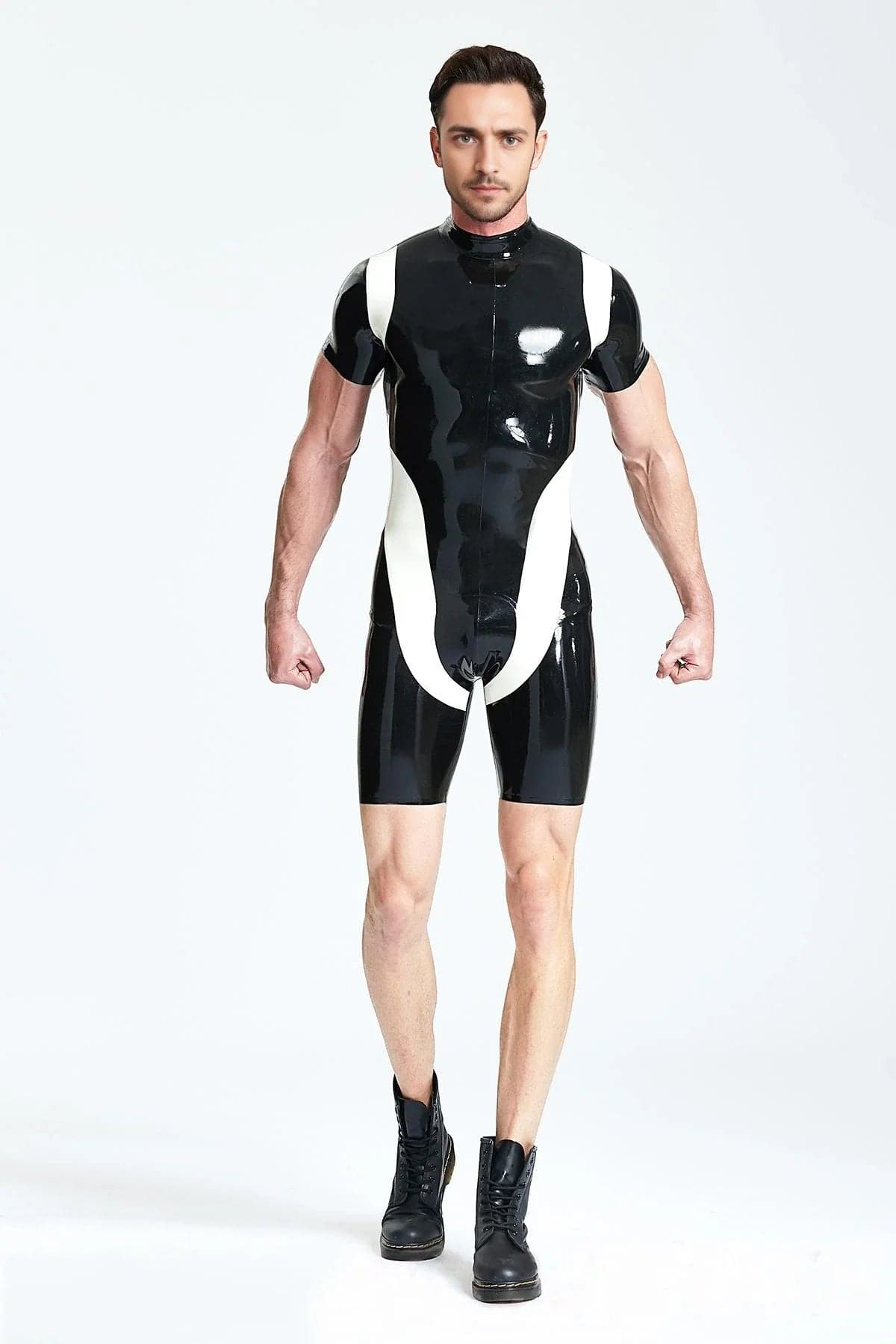Latex Men’s Surfsuit with U-Pattern Front – Black and White