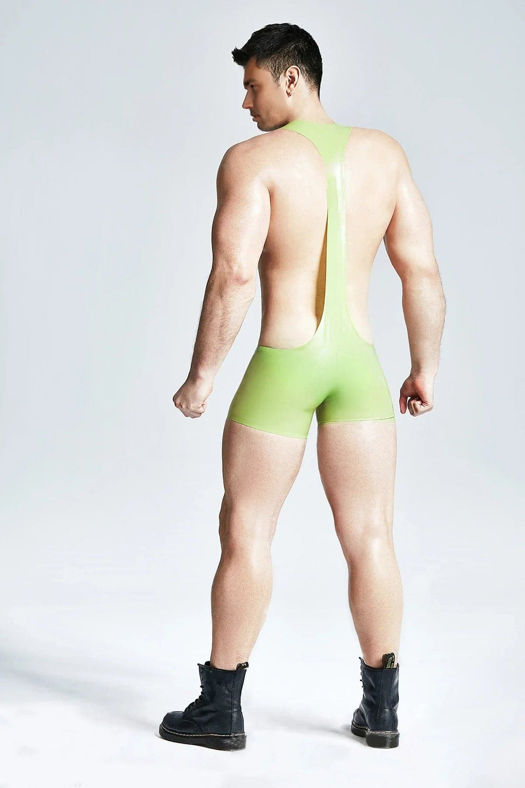 Latex Men’s Singlet Leotard with Short Legs – Grass Green