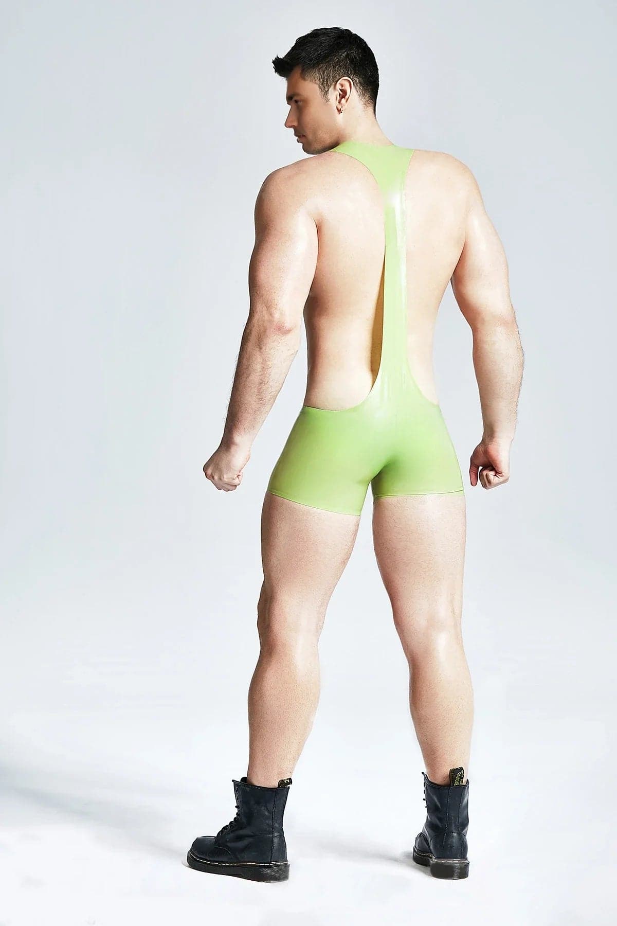 Latex Men’s Singlet Leotard with Short Legs – Grass Green
